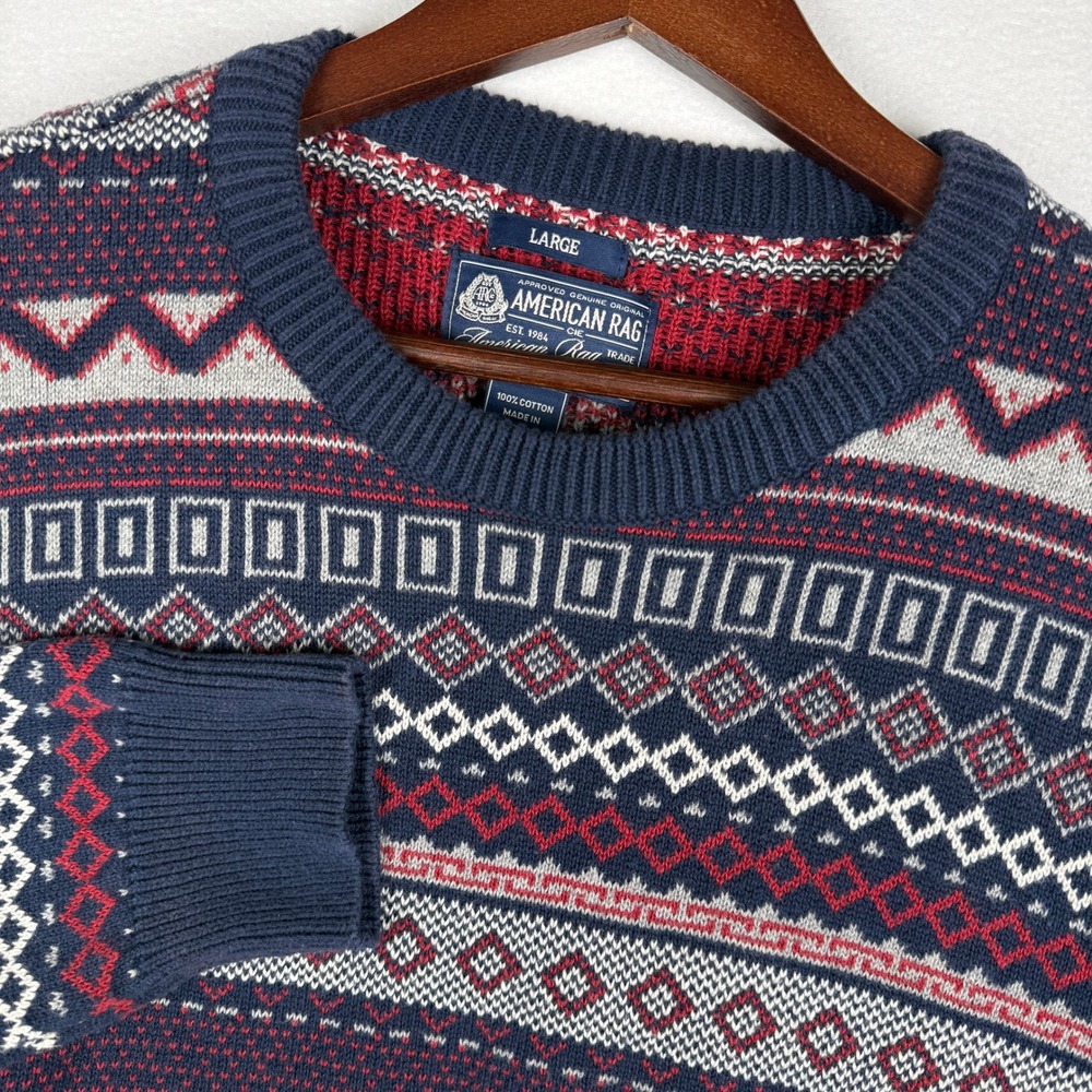 American Rag Sweater Mens Large Geometric Fair Isle Crewneck Winter Holiday